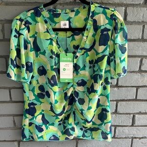 CAbi Blue and Green Floral Blouse